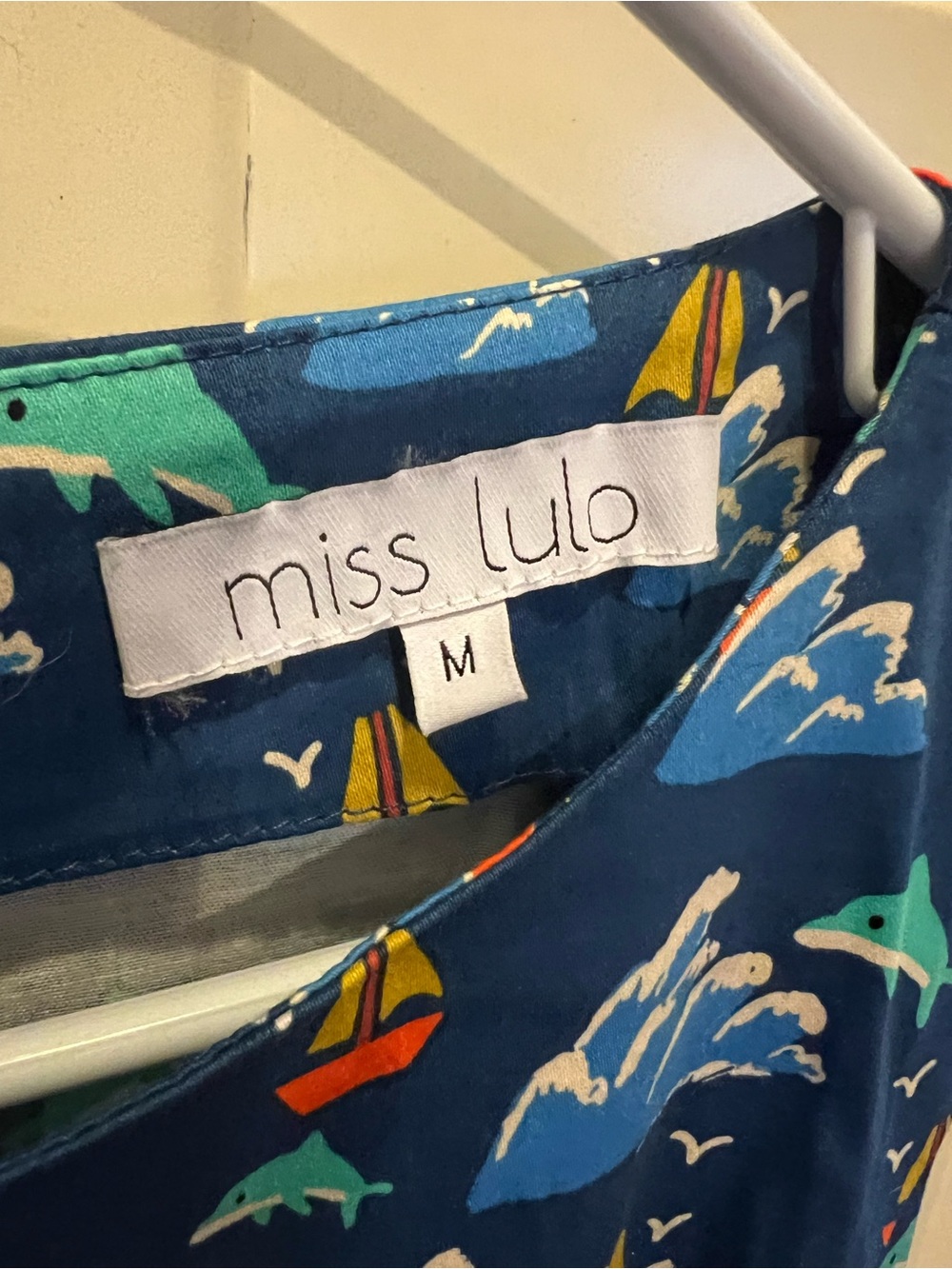 miss lulo Navy Sailboat/Dolphin Print Dress - Blue